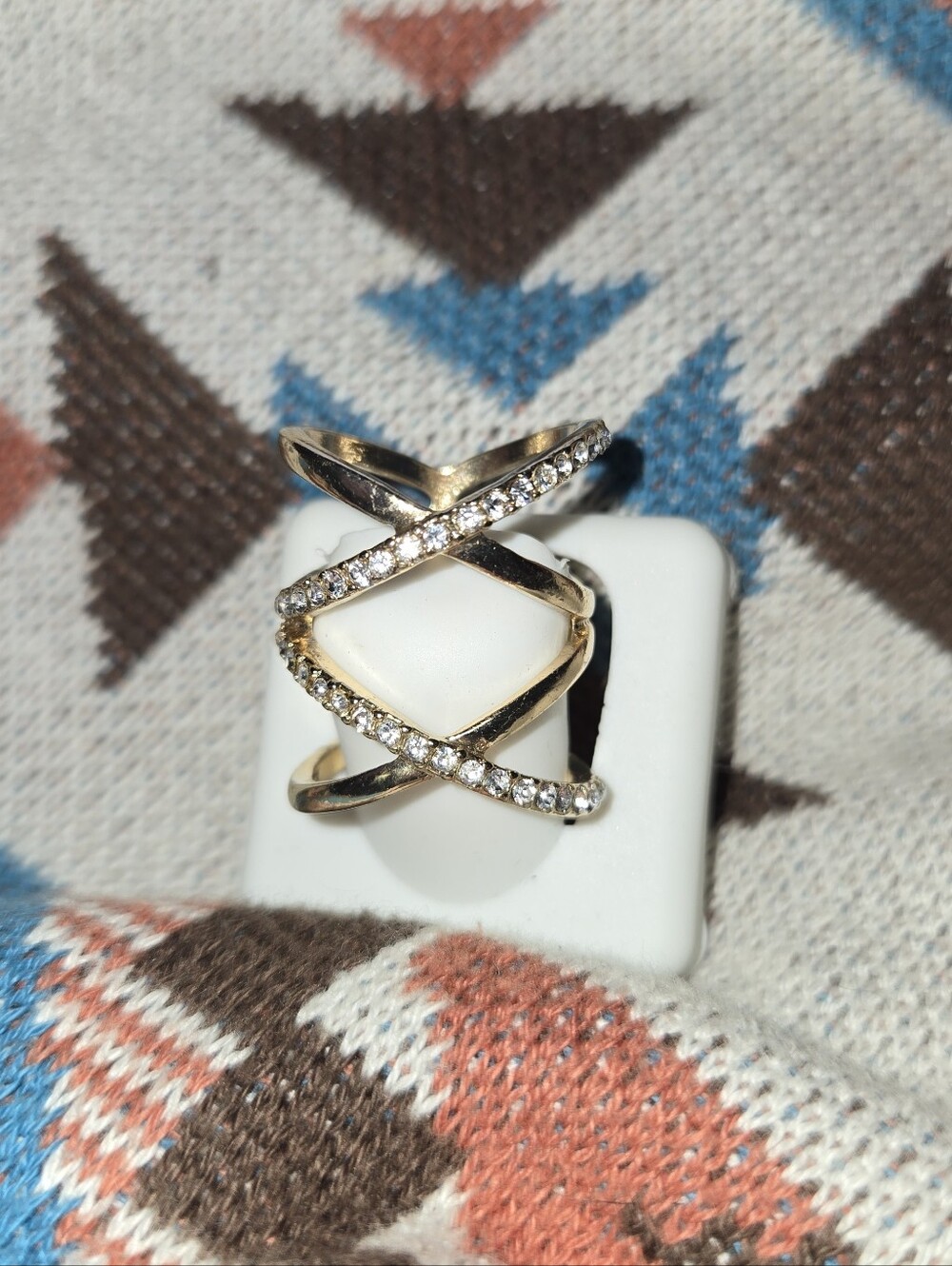 Gold Criss-Cross Pavé Statement Ring Knuckle